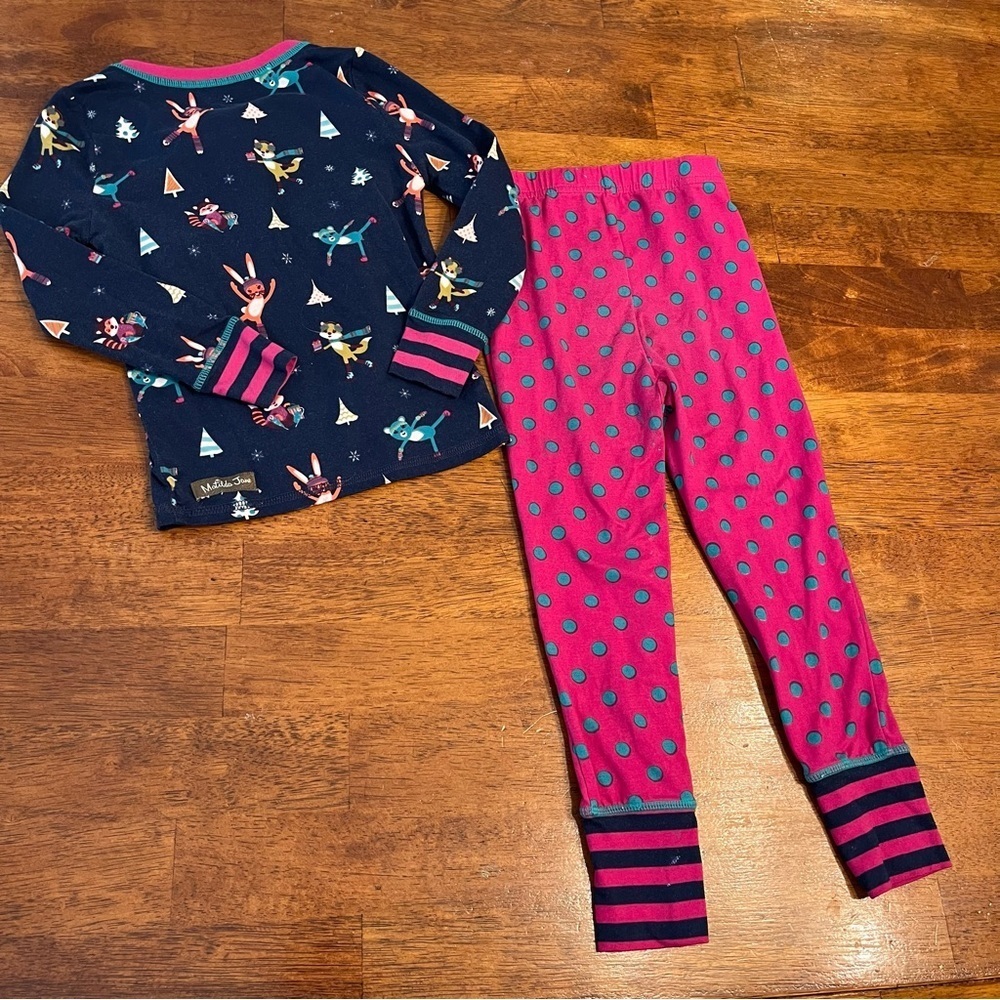 Matilda Jane Navy Pink Pajama Set with Playful Patterns winter ice skate size 4 - Picture 7 of 13